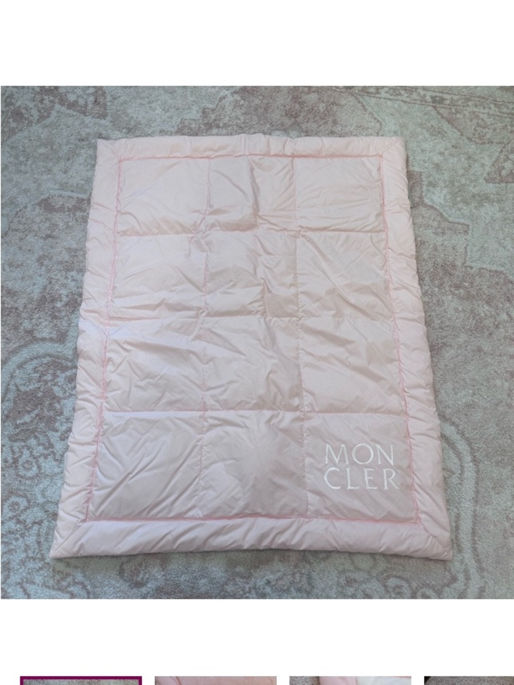 Moncler Pale Pink Quilted Throw Blanket with Logo